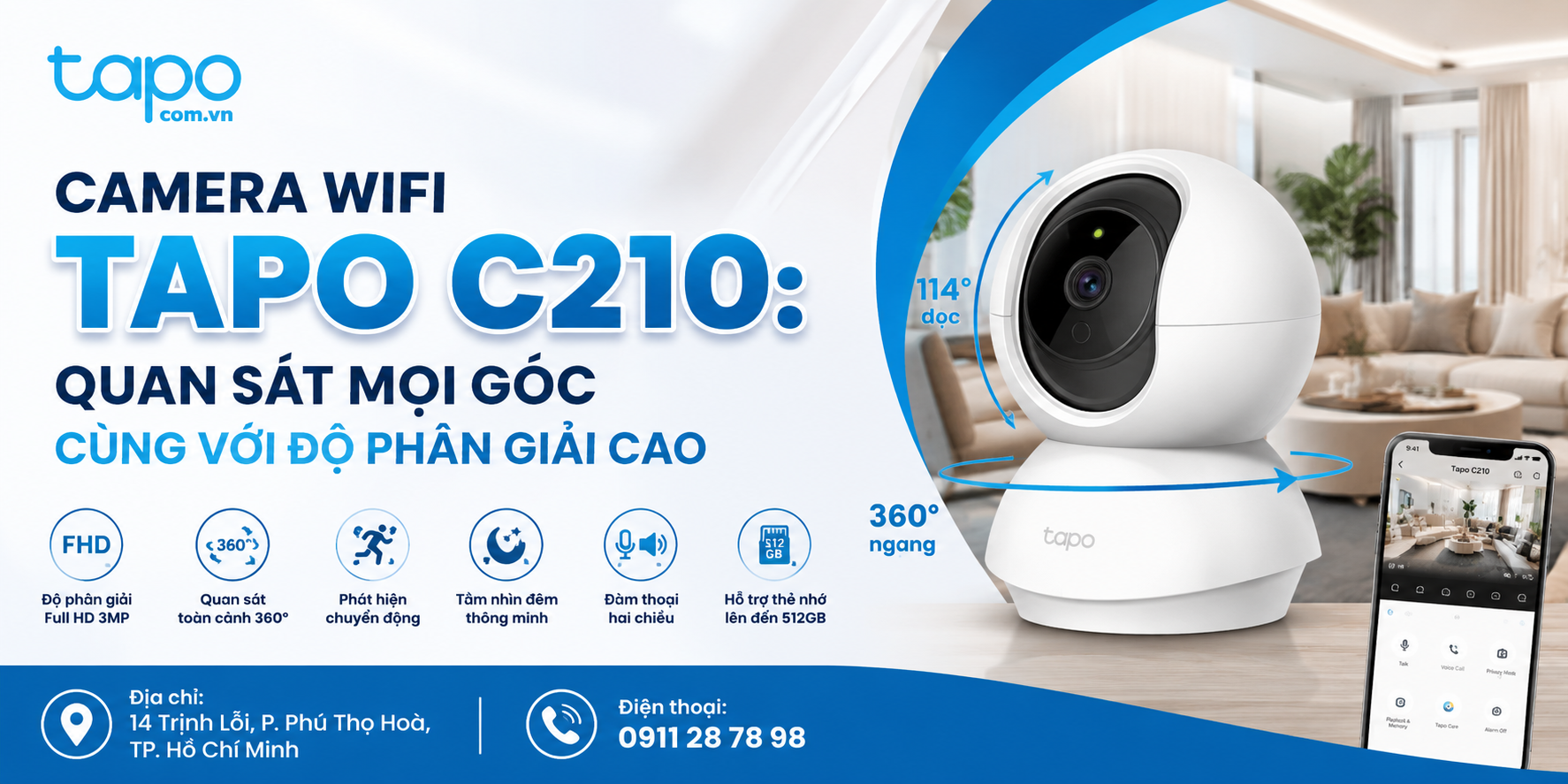 Camera Wifi Tapo C210: Quan sát mọi góc cùng với độ phân giải cao