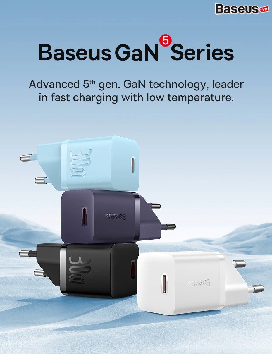Củ Sạc Nhanh Baseus GaN5 Fast Charger Mini 1C 30W Cho iPhone 14 13 12 11 Pro Max (Nhỏ gọn, sạc nhanh PD/Quick Charge)
