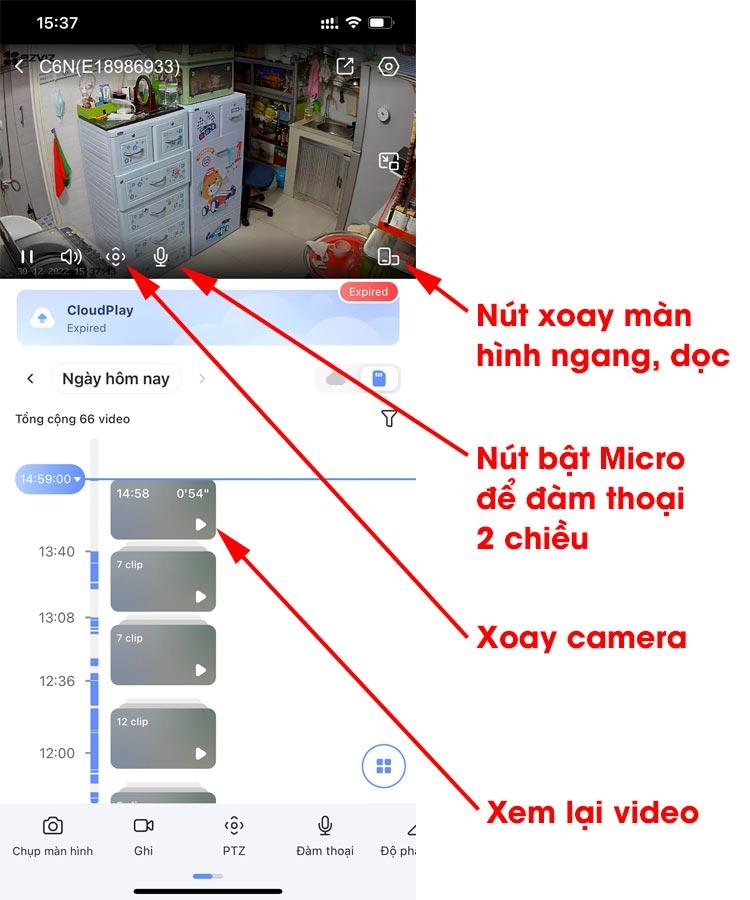 Các nút điều khiển camera