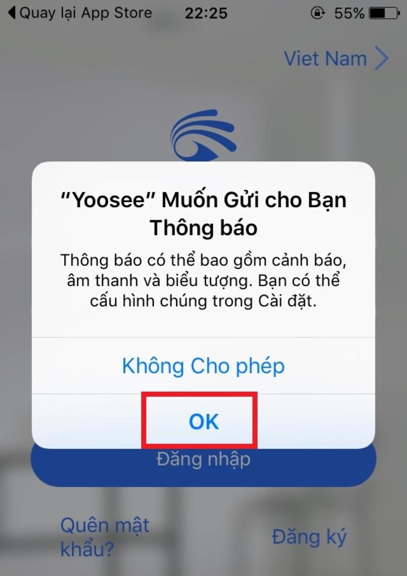 Cấp quyền để kết nối camera yoosee với điện thoại iphone