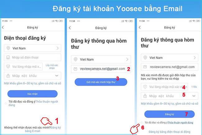 Đăng ký tài khoản Yoosee bằng Email