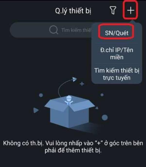 Nhấn vào dấu cộng để thêm thiết bị