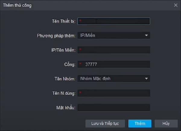 Nhập thông tin thiết bị