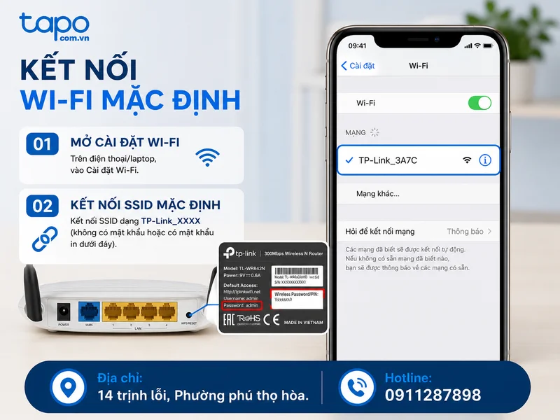 Bước 2: Kết nối Wi‑Fi mặc định