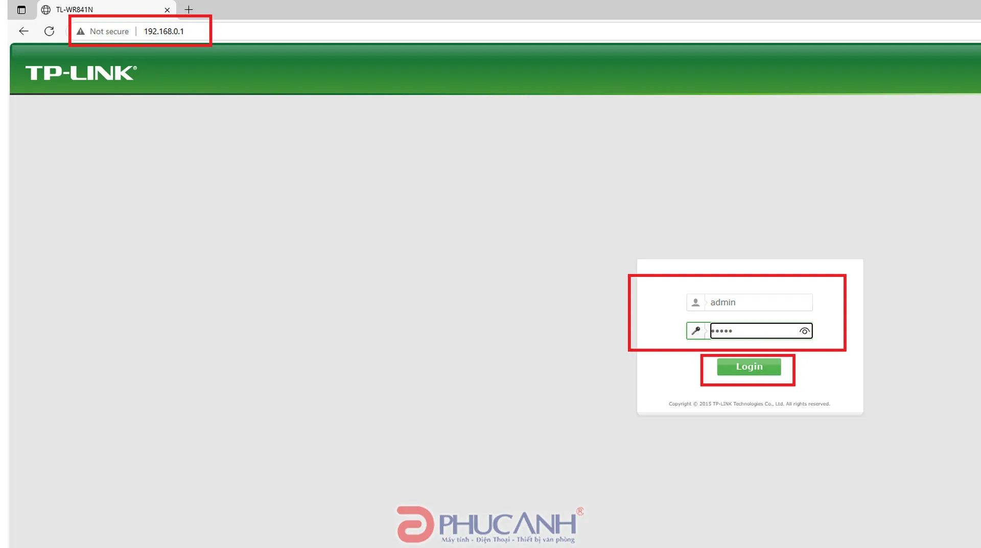 Giao diện đăng nhập cấu hình router TP-Link trên trình duyệt 192.168.0.1 hoặc 192.168.1.1