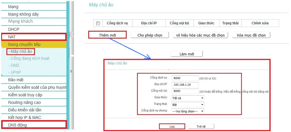 Mở port TP-Link giao diện tiếng Việt Máy chủ ảo