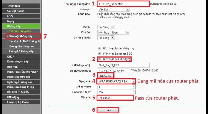 Bước 4: Bật WDS và kết nối tới Wi-Fi gốc