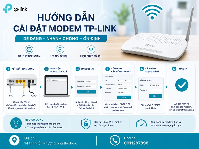 Hướng dẫn cài đặt modem TP-Link mới nhất: đầy đủ A-Z, tối ưu cho gia đình, công ty và hệ thống camera Tapo