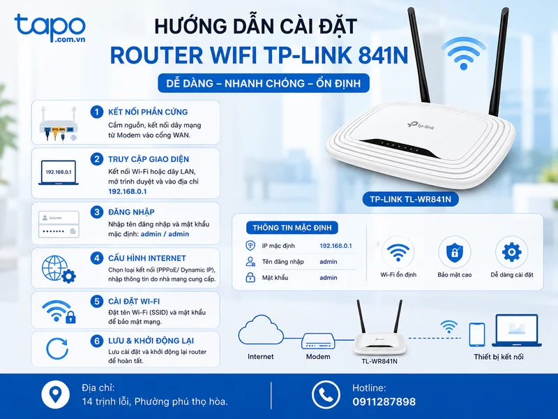 Hướng dẫn cài đặt router wifi TP-Link 841N mới nhất: chuẩn từng bước, tối ưu cho camera Tapo