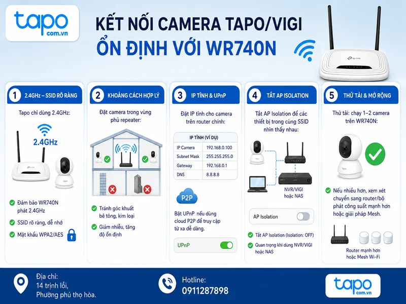 Kết nối camera Tapo/VIGI ổn định với WR740N