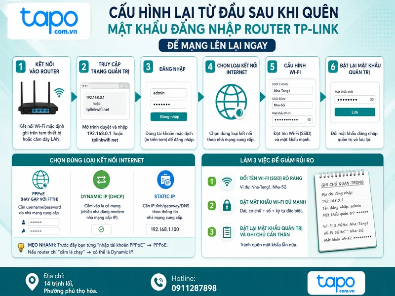 Cấu hình lại từ đầu sau khi quên mật khẩu wifi TP-Link (để mạng lên lại ngay)