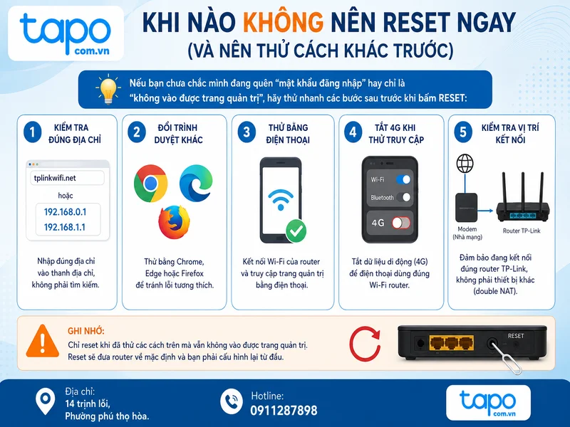 Khi nào KHÔNG nên reset ngay (và nên thử cách khác trước)?