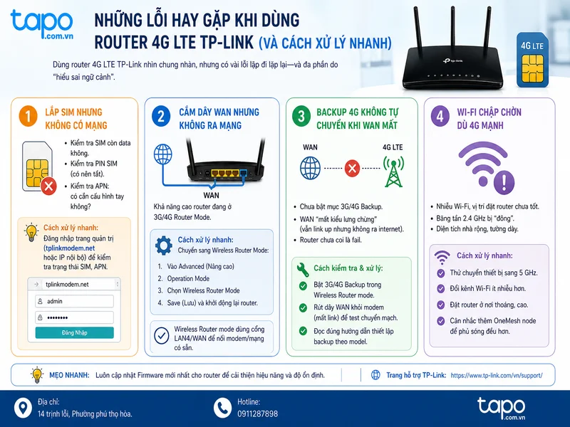 Những lỗi hay gặp khi dùng router 4G LTE TP-Link (và cách xử lý nhanh)