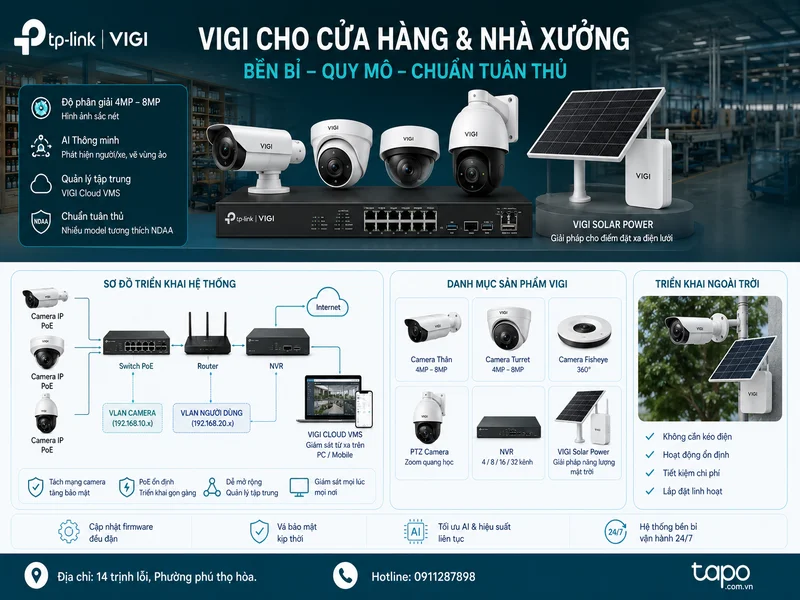 Vigi cho cửa hàng và nhà xưởng: bền bỉ, quy mô và chuẩn tuân thủ
