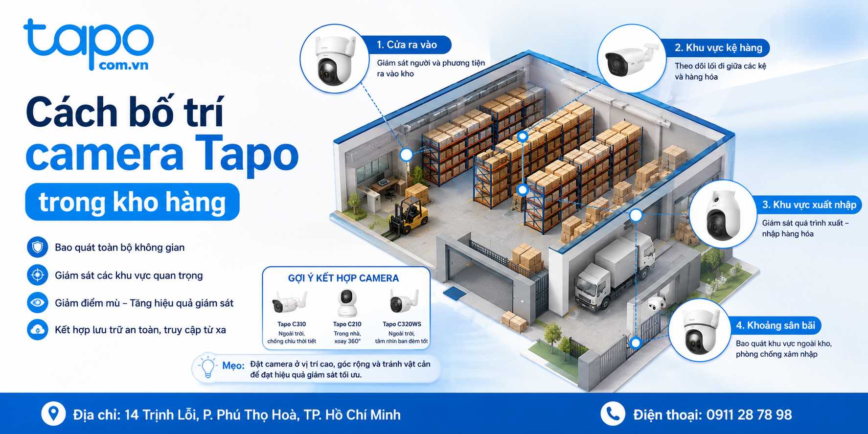 Cách bố trí camera Tapo trong kho hàng