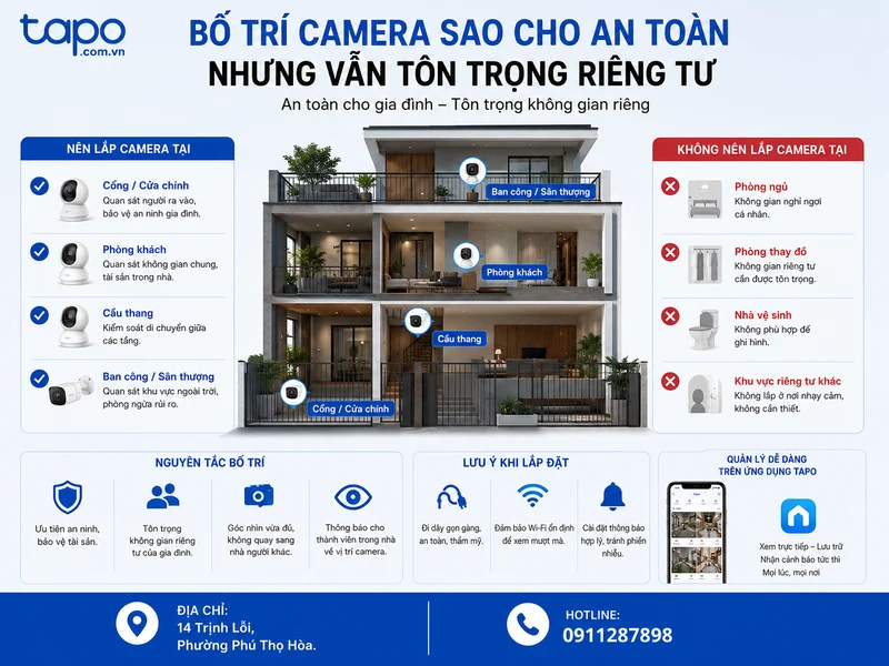 Bố trí camera sao cho an toàn nhưng vẫn tôn trọng riêng tư