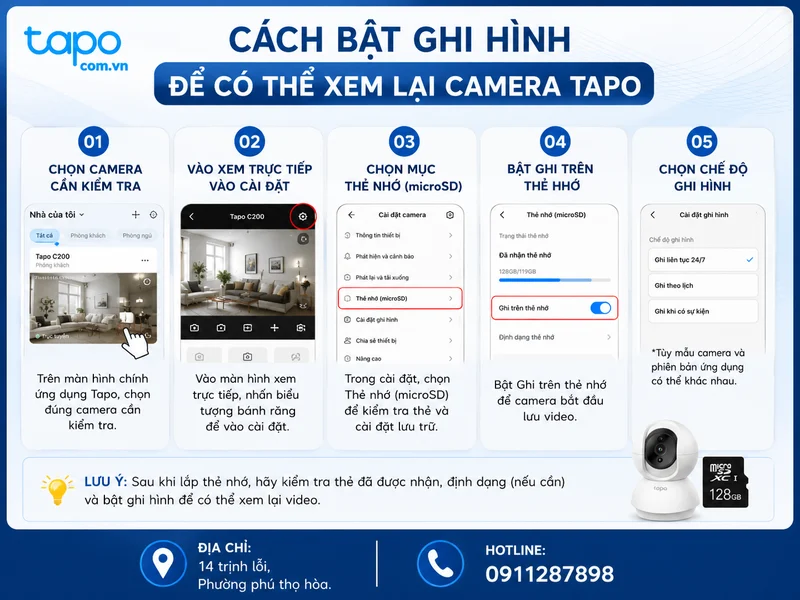 Cách bật ghi hình để có thể xem lại camera Tapo