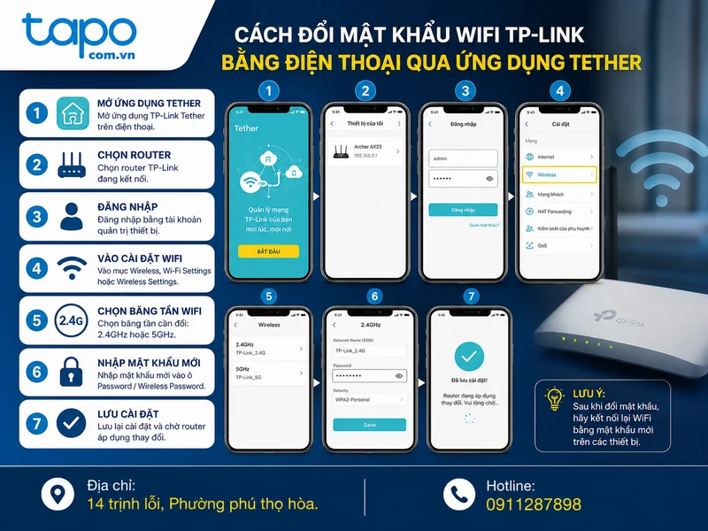 Cách đổi mật khẩu WiFi TP-Link bằng điện thoại qua ứng dụng Tether