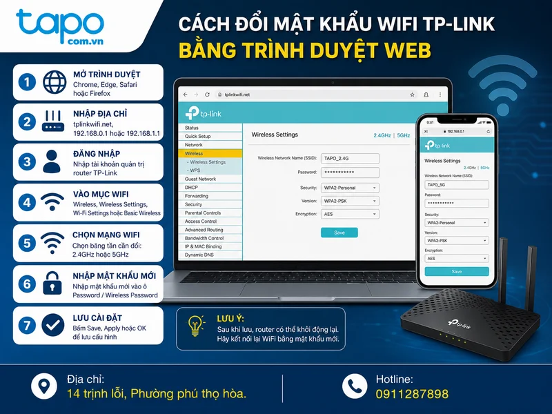 Cách đổi mật khẩu WiFi TP-Link bằng trình duyệt trên máy tính hoặc điện thoại