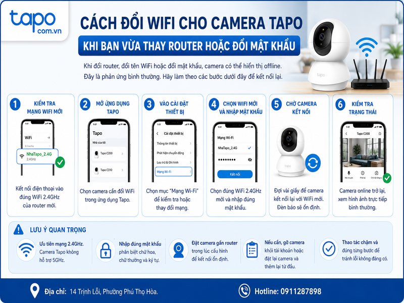 Cách đổi WiFi cho camera Tapo khi bạn vừa thay router hoặc đổi mật khẩu