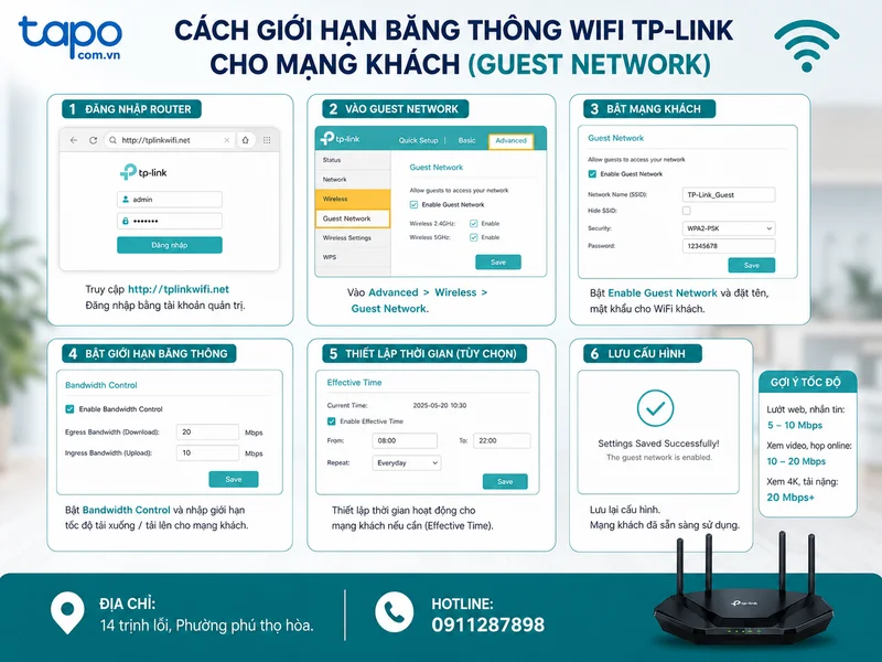 Cách giới hạn băng thông WiFi TP-Link cho mạng khách