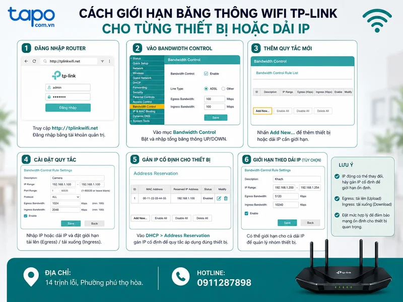 Cách giới hạn băng thông WiFi TP-Link cho từng thiết bị hoặc dải IP