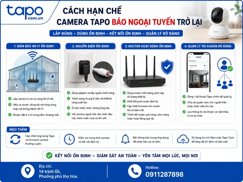 Cách hạn chế camera Tapo báo ngoại tuyến trở lại