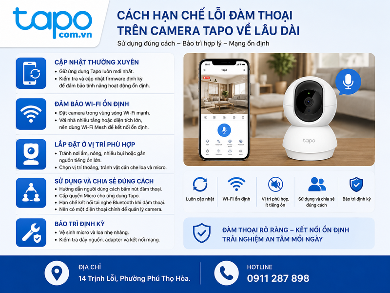 Cách hạn chế lỗi đàm thoại trên camera Tapo về lâu dài