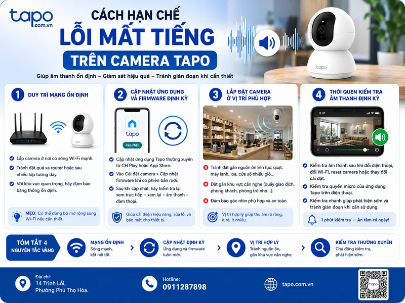 Cách hạn chế lỗi mất tiếng trên camera Tapo trong quá trình sử dụng