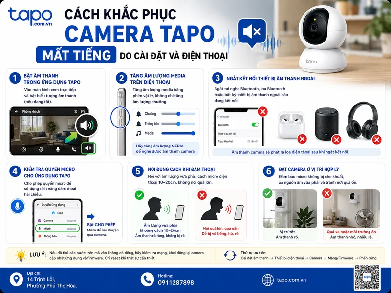 Cách khắc phục camera Tapo mất tiếng do cài đặt và điện thoại