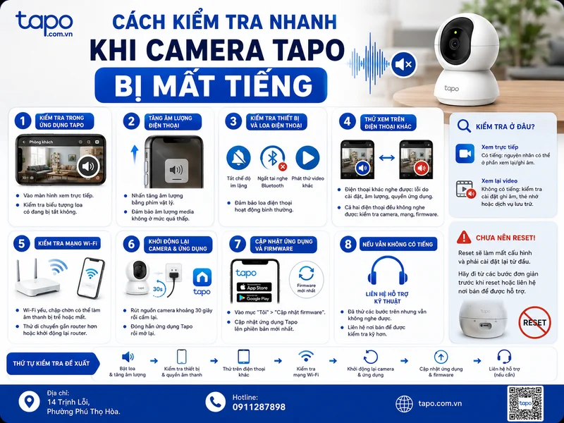 Cách kiểm tra nhanh khi camera Tapo bị mất tiếng