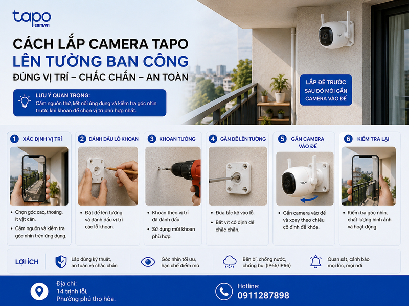 Cách lắp camera Tapo lên tường ban công đúng và chắc chắn