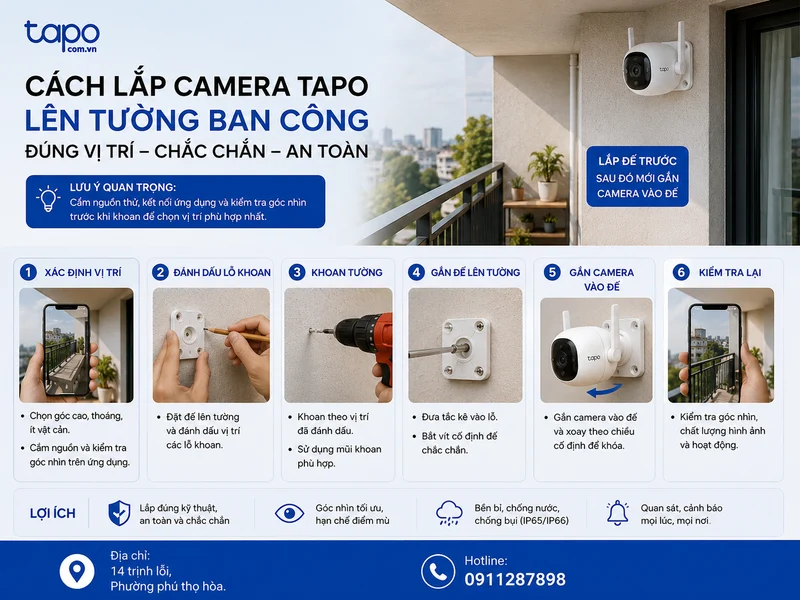 Cách lắp camera Tapo lên tường ban công đúng và chắc chắn
