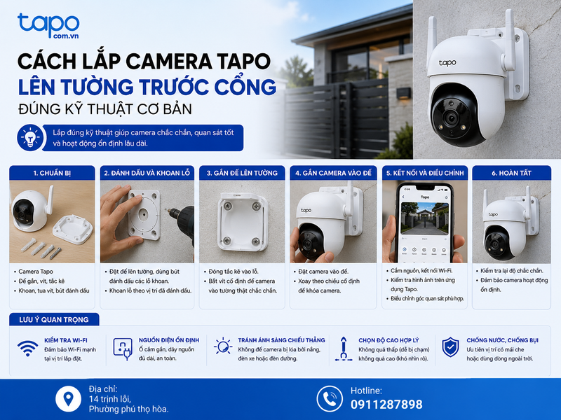 Cách lắp camera Tapo lên tường trước cổng đúng kỹ thuật cơ bản