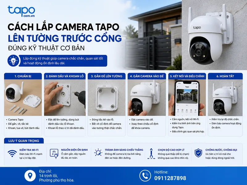 Cách lắp camera Tapo lên tường trước cổng đúng kỹ thuật cơ bản