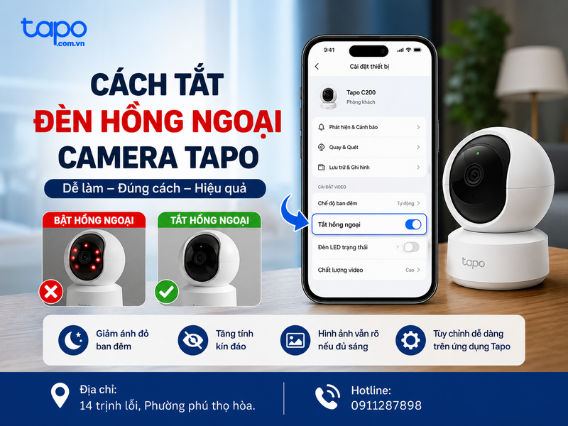 cách tắt đèn hồng ngoại camera Tapo