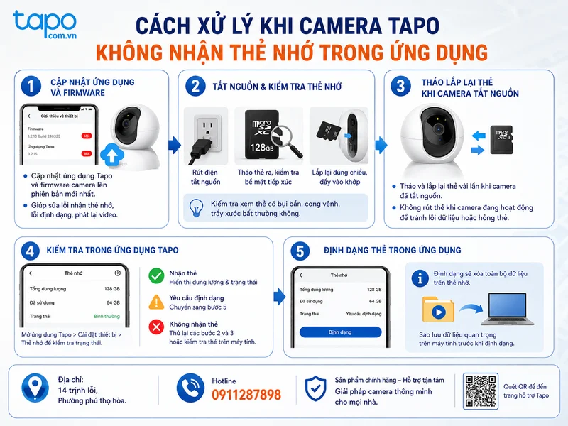 Cách xử lý khi camera Tapo không nhận thẻ nhớ trong ứng dụng