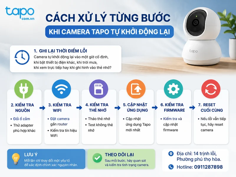 Cách xử lý từng bước khi camera Tapo tự khởi động lại
