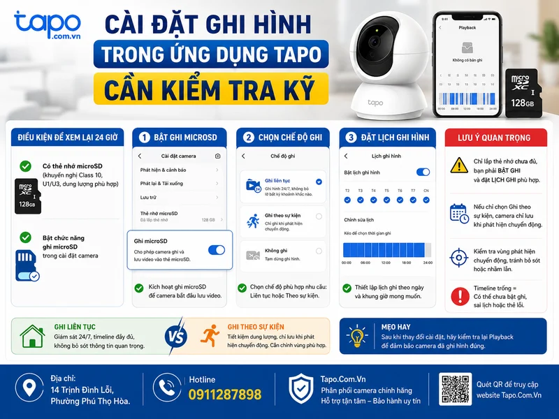Cài đặt ghi hình trong ứng dụng Tapo cần kiểm tra kỹ