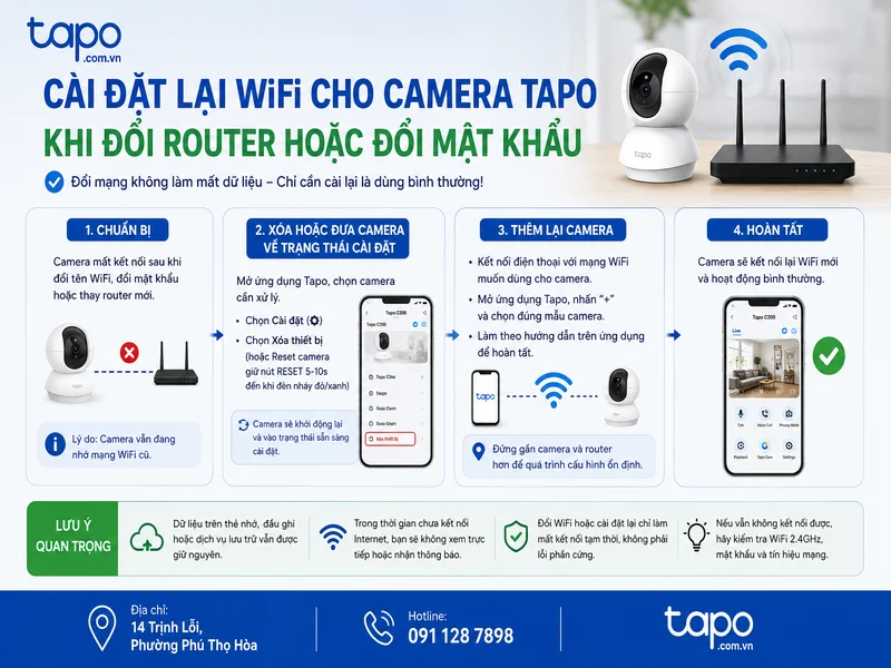 Cài đặt lại WiFi cho camera Tapo khi đổi router hoặc đổi mật khẩu