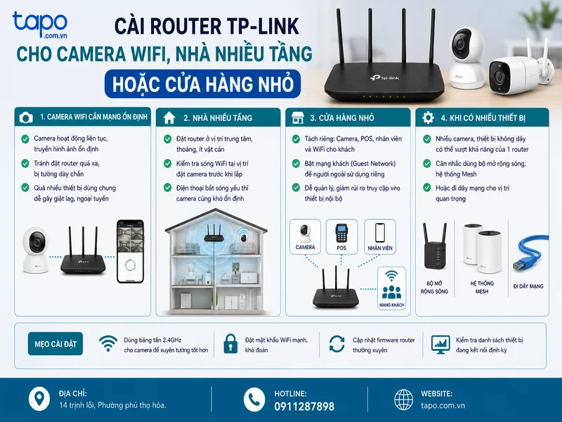 Cài router TP-Link cho camera WiFi, nhà nhiều tầng hoặc cửa hàng nhỏ