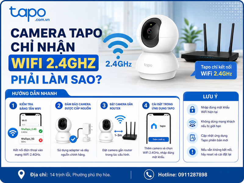 Camera Tapo chỉ nhận WiFi 2.4GHz phải làm sao