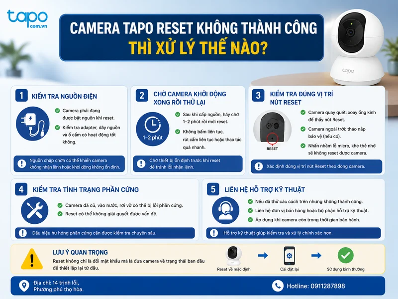 Camera Tapo reset không thành công thì xử lý thế nào?