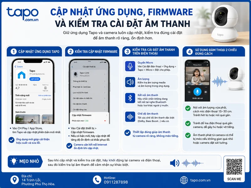 Cập nhật ứng dụng, firmware và kiểm tra cài đặt âm thanh