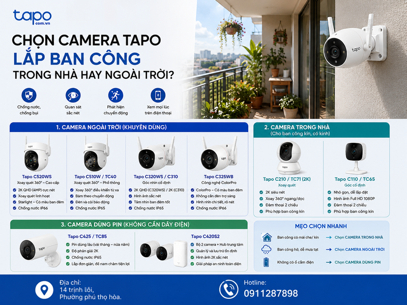 Chọn camera Tapo lắp ban công: trong nhà hay ngoài trời?