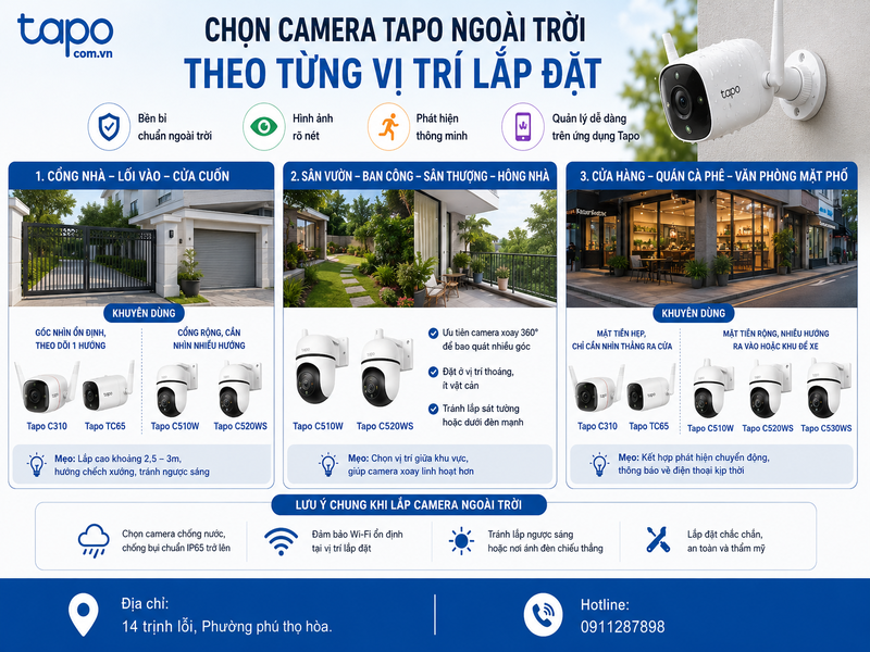 Chọn camera Tapo ngoài trời theo từng vị trí lắp đặt