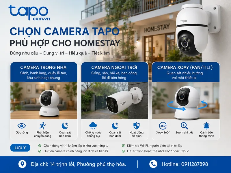 Chọn camera trong nhà, ngoài trời hay loại xoay cho homestay?