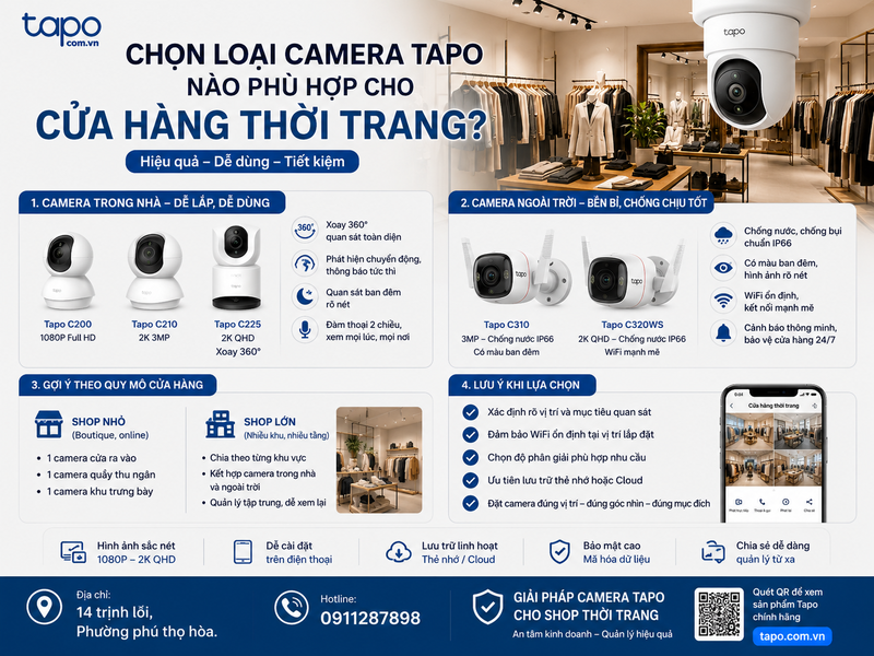 Chọn loại camera Tapo nào phù hợp cho cửa hàng thời trang?