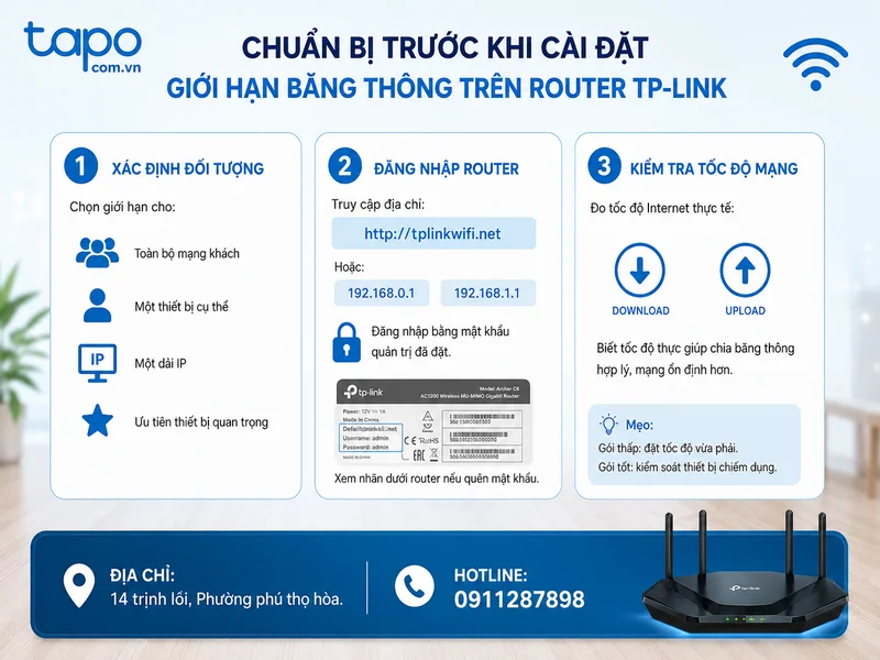 Chuẩn bị trước khi cài đặt giới hạn băng thông trên router TP-Link