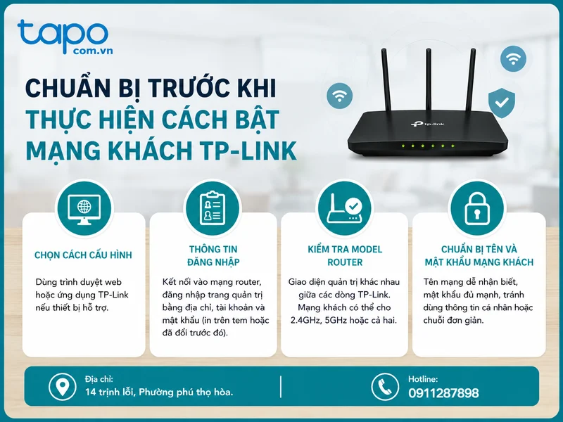 Chuẩn bị trước khi thực hiện cách bật mạng khách TP-Link